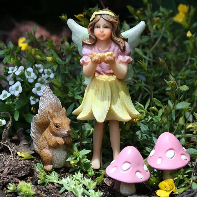 PRETMANNS Fairies for Fairy Garden Outdoor Accessories - Figurines Set with Swing, Squirrel & Mushrooms - Miniature Fairy Garden Kit - Fairy Village Supplies - 6 Piece Resin Fairies | Fairies with Swing Set, Squirrel & Mushrooms, Fairy Figurines, Garde...