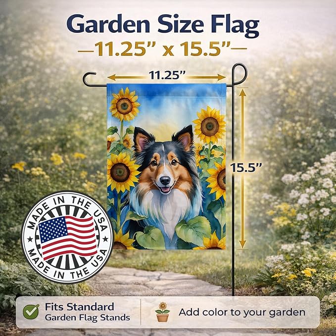 Caroline's Treasures DAC6160GF Sheltie in Sunflowers Garden Flag Mailbox Flag Decorative Yard Flag Banner Outside Patio Artwork Yard Flower Beds, Garden Size, Multicolor