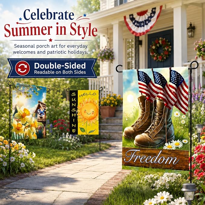 Seasonal Garden Flags Set of 10 for Outside, Yard Flags 12x18 inch Double Sided, Outdoor Small Garden Spring Summer with Anti-Wind Clip and Stopper, Holiday Lawn Decorative Decor Fall