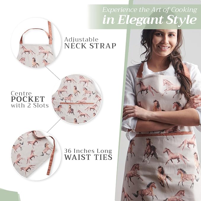 Maison d' Hermine Aprons for women with Pocket 100% Cotton (27.50"x31.50") | Adjustable Neck Strap & long ties Apron Men Chef Wedding Cooking Gardening Server Maid