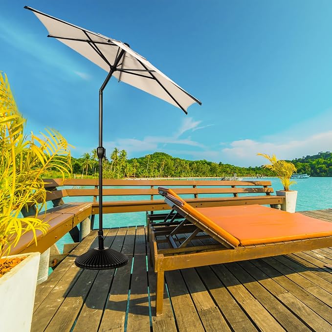 Abba Patio 7.5FT Lyon Outdoor Patio Umbrella Outdoor Table Umbrella with Push Button Tilt and Crank Market Umbrella 6 Sturdy Ribs UV Protection Waterproof for Garden Deck Backyard Pool Beige