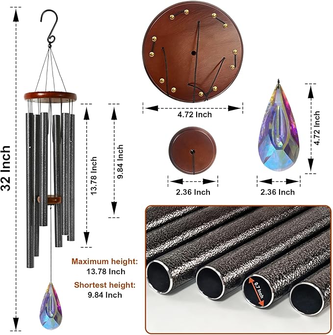 2in1 Design Luxury Beautiful Wind Chimes & Suncatcher, Deep Tone Wind Chime with Sun Catcher Prism for Window Patio Decor Crystal Wind Chimes for Outside Garden Gifts Women Gifts Unisex