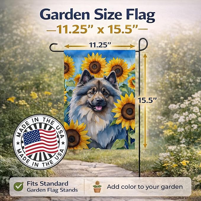 Caroline's Treasures DAC6105GF Keeshond in Sunflowers Garden Flag Mailbox Flag Decorative Yard Flag Banner Outside Patio Artwork Yard Flower Beds, Garden Size, Multicolor