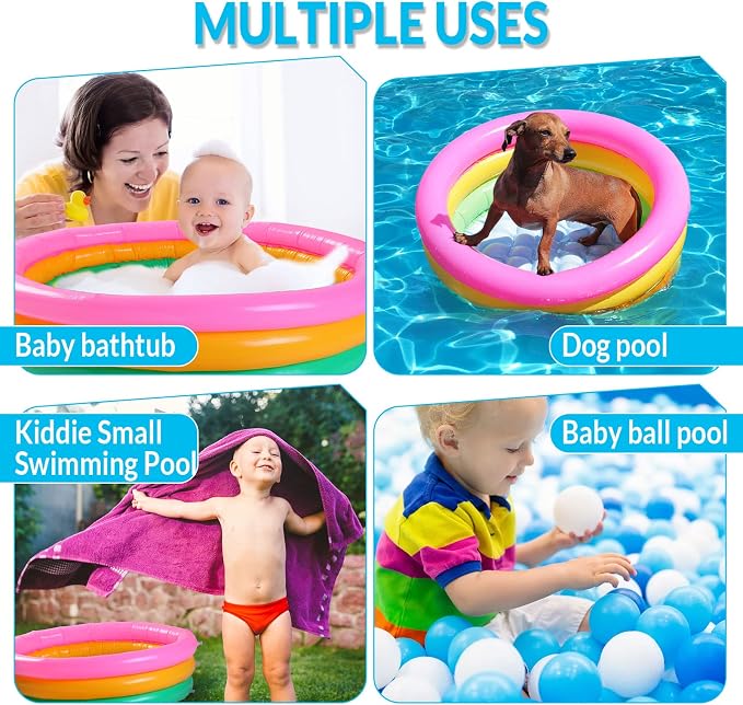 Jerify 6 Pack Kiddie Pool for Toddler 34 x 10 Inch Inflatable Kids Swimming Pool Small Baby Blow up 3 Rings Round Baby Padding Ball Pond for Indoor and Outdoor Water Game Play Center(Bright Style)