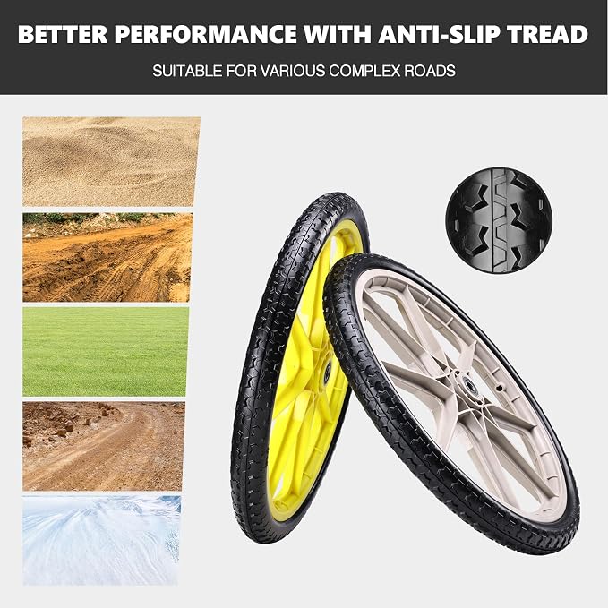20"" Flat Free Tire and Wheel with 3/4"" & 5/8"" Bearing, Replacement Wheels for Rubbermaid Wheelbarrow,Lawn Carts, Big Wheel Utility Carts and Garden Yard Cart, 2 Pcs Grey
