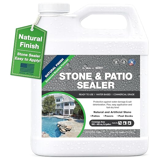 Natural Stone & Patio Sealer (Clear Natural Finish) Penetrating Commercial Grade Outdoor Indoor Natural Stone Grout Sealer - Protects Pavers Pools Patios Decorative Landscape Stones (1 Gallon) H2100S2