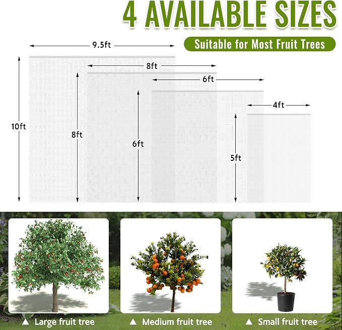 2 Pack Fruit Tree Netting Bags with Zipper and Drawstring, 6 x 6ft Ultra Fine Mesh Garden Netting Plant Cover, Bird Netting for Blueberry Bushes, Fruit Trees, Flowers (White, 6 x 6 ft)
