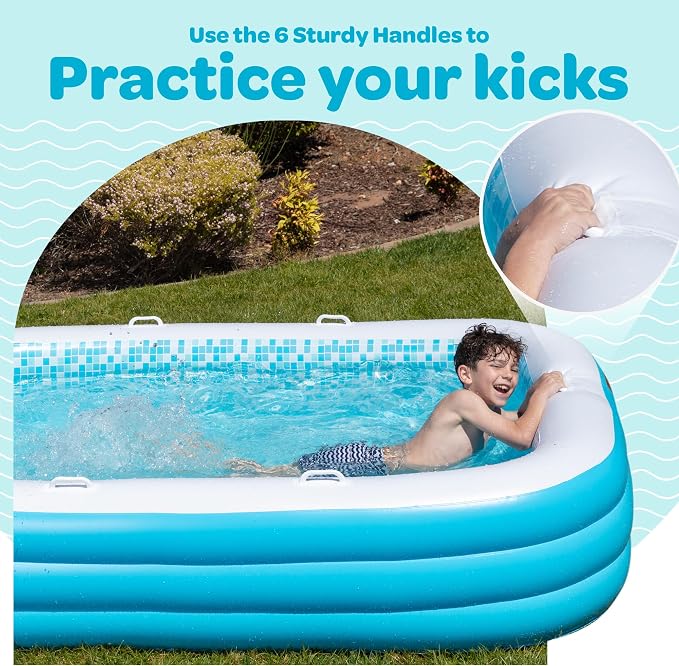 Premium Large Inflatable Pool with Soft Floor, Handles and Drain for Adults and Kids, 90"x60"19" Durable Blow Up Outdoor Swimming Pool for Backyard, Summer Gift, Family Size Kids Pool