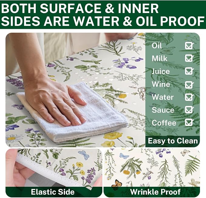 Picnic Table Cover with Bench Covers Elastic Edges, Wildflower Flower Camper Fitted Table Cover, Outdoor Camping Essentials 72 Inch 3PCS, Waterproof Camping Fitted Tablecloth with Drawstring Bag