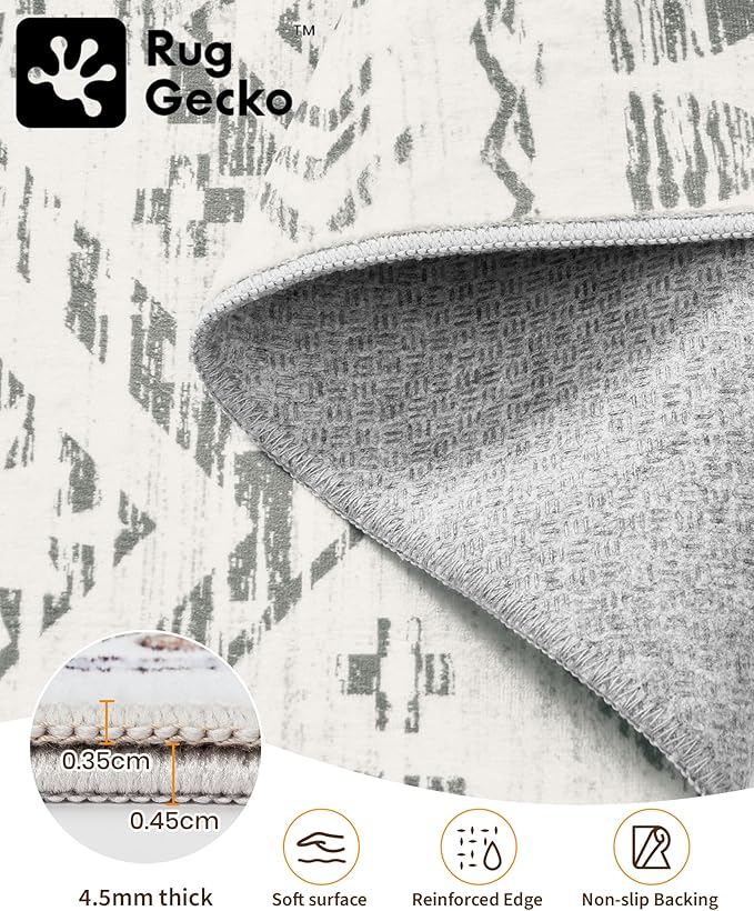 Miukiki 8x10 Area Rug for Living Room, Washable Soft Non Slip Rug Grey | Moroccan Large Indoor Rug for Kitchen Bedroom Dining Room Office, Low Pile Soft Floor Carpet Home Decor 8'x10'