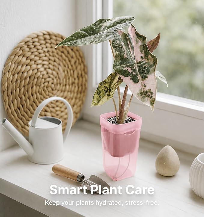 12 Pack 2" Small Pink Self Watering Pots with Humidity Dome for Indoor Plants,Clear Seed Starter Cup,Tissue Culture Acclimation Kit,Alocasia Corm Propagation,African Violet,Cutting,Seedling