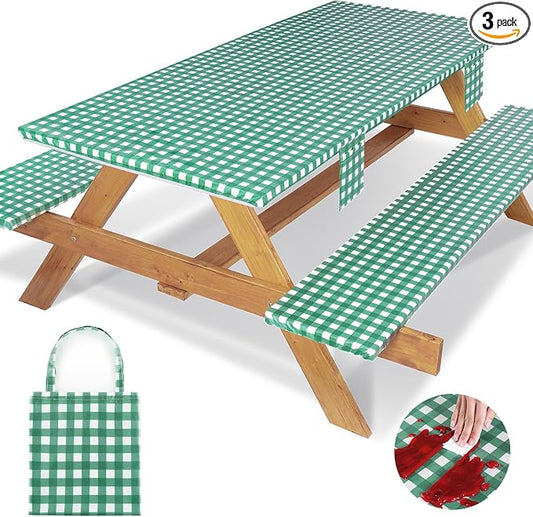 Jobunai 3 Piece 96x30 Inch Fitted Elastic Heavy Duty Picnic Table Cover with Bench Covers RV Accessories for Outside Inside Summer Fall Party Decor Unique Gifts for Coworkers Friend Teacher Sister