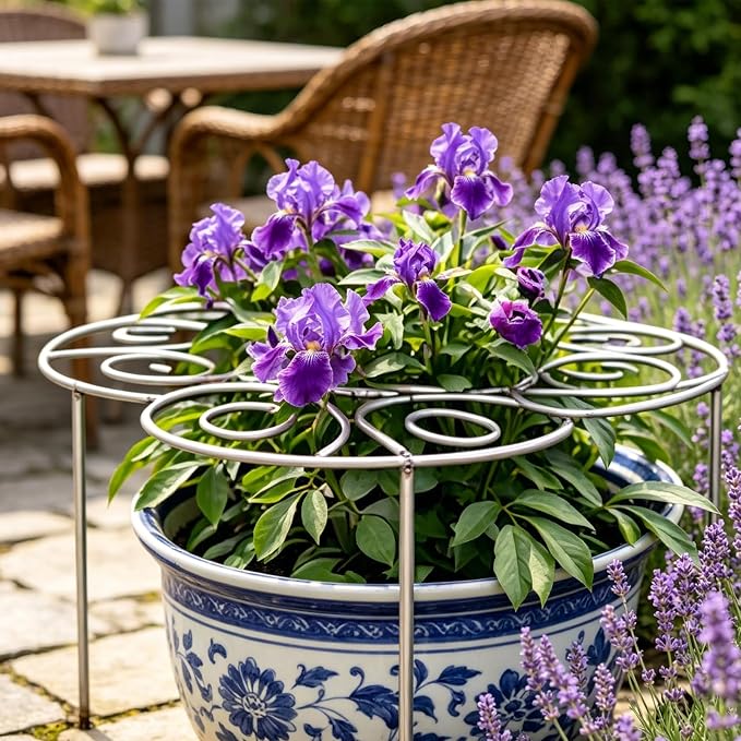 Metal Plant Support Ring for Garden, Heavy-Duty Peony & Dahlia Cage, Stackable Flower Support for Indoor & Outdoor Plants, Decorative Grow-Through Ring, Orchid Clip