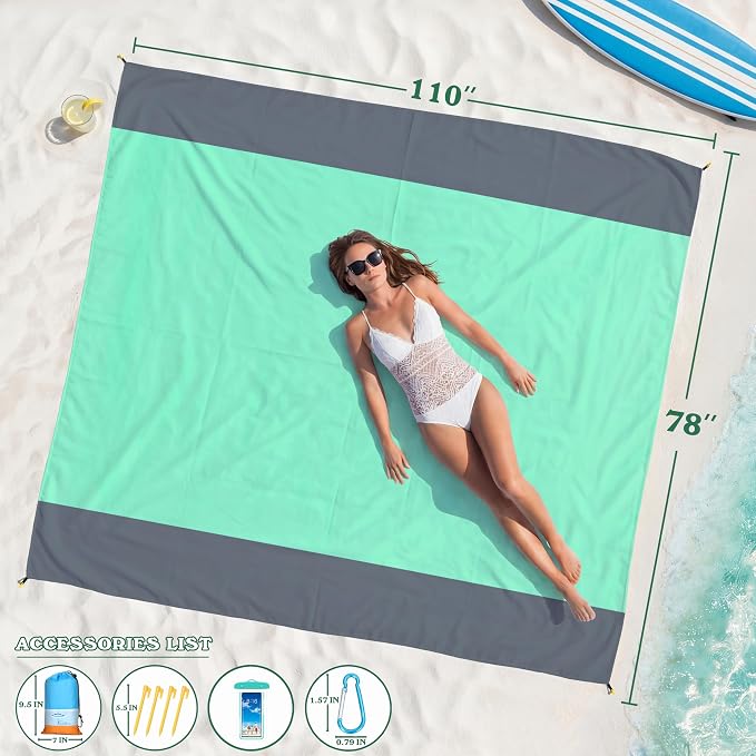 Famstar Beach Blanket Oversized Extra Large 78"X81"/10'X9',Waterproof Sandproof Beach Blanket 2-8 Adults Lightweight Durable for Travel Camping Hiking Picnic