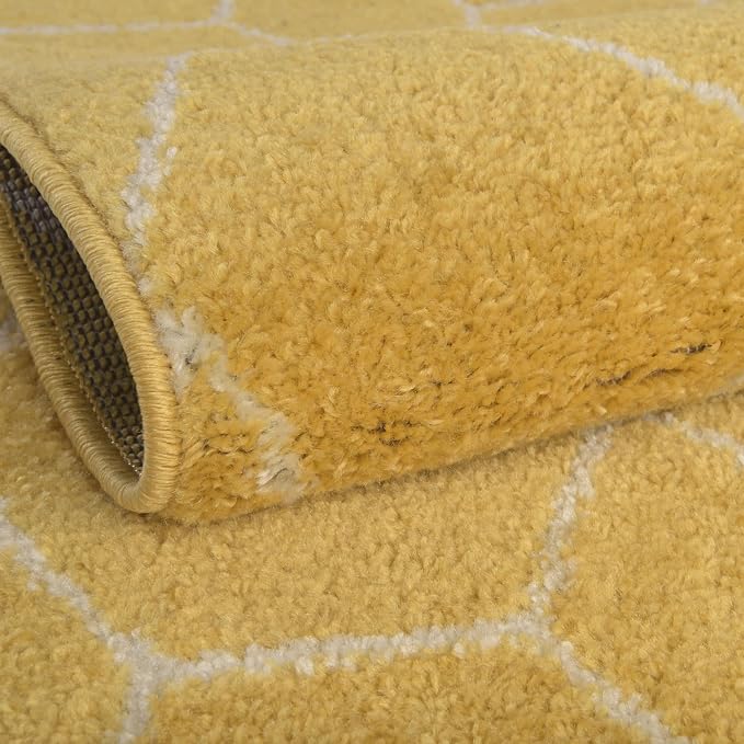 Unique Loom Trellis Frieze Collection Area Rug - Geometric (2' x 10' Runner, Yellow/ Ivory)