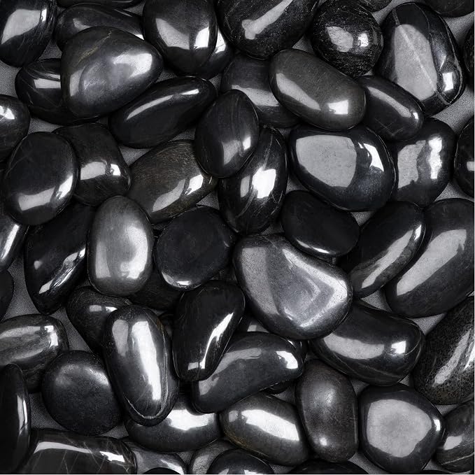 20 lbs Polished Black River Rocks, Natural Decorative Stones for Indoor Plants, Vases & Fish Tank, Includes 1 Engraved Inspirational Rock, 1-2 Inch Decorative Pebbles for Garden Landscaping