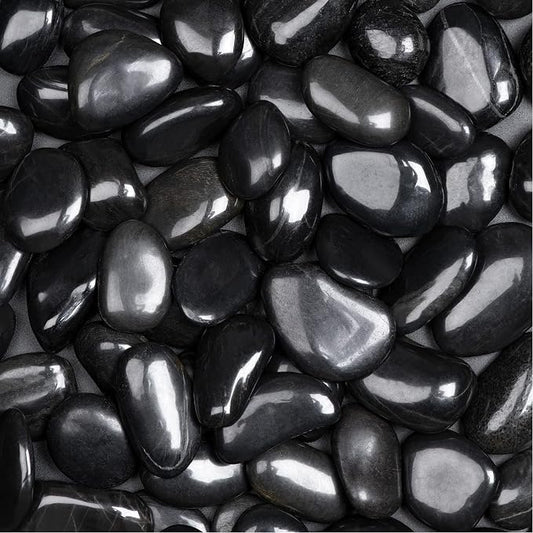20 lbs Polished Black River Rocks, Natural Decorative Stones for Indoor Plants, Vases & Fish Tank, Includes 1 Engraved Inspirational Rock, 1-2 Inch Decorative Pebbles for Garden Landscaping