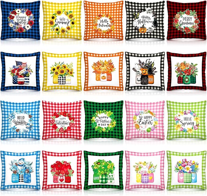 Mindsoft 20 Pcs Holiday Pillow Covers 18 x 18 Easter Pillow Cover Spring Summer 250th Anniversary Pillowcase Decorative Seasonal Cushion Case for Farmhouse Home Sofa(Watering Can)