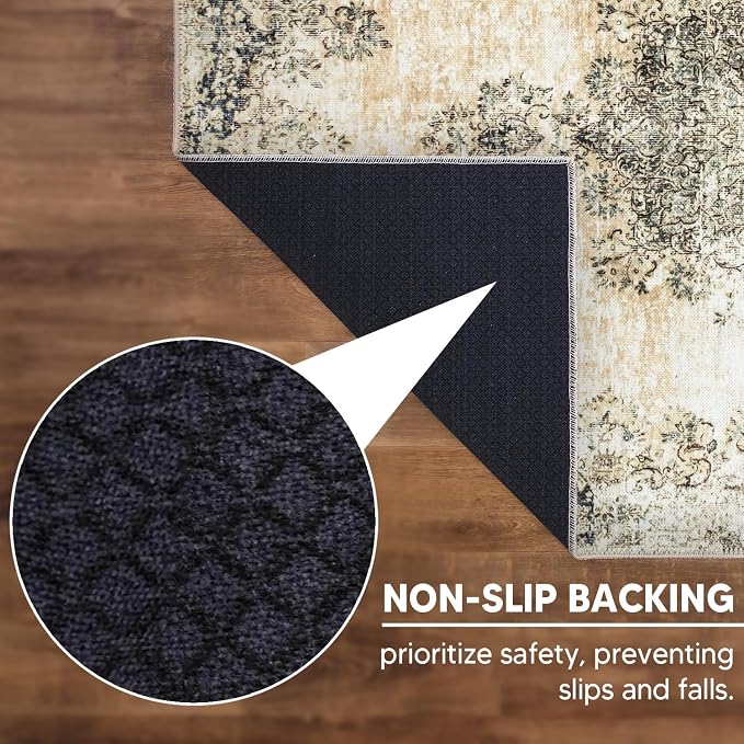 Keen Home Design Vintage Washable Entryway Rug, Non-Slip Low Pile, 2x3 | Machine Washable Cotton Chenille, 0.25In Low Pile, Rubber Non-Slip Back; Kitchen, Entryway, Bathroom, Bedside