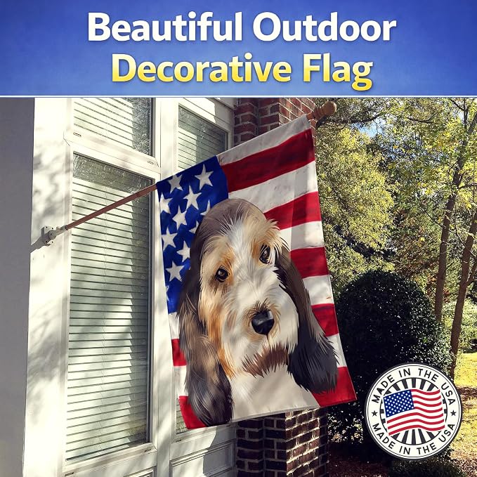 Caroline's Treasures CK6419CHF Grand Basset Griffon Vendeen American Flag House Flag Large Porch Sleeve Pole Decorative Outside Yard Banner Artwork Wall Hanging, Polyester, House Size, Multicolor