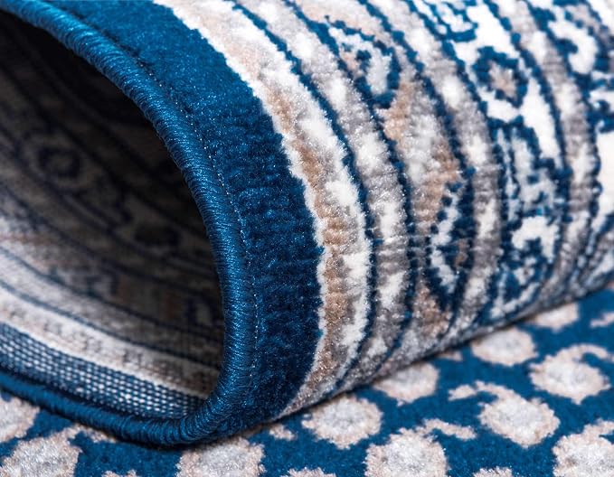 Unique Loom Williamsburg Collection Traditional Border with Dotted Center Area Rug, Round 8' 0" x 8' 0", Navy Blue/Gray