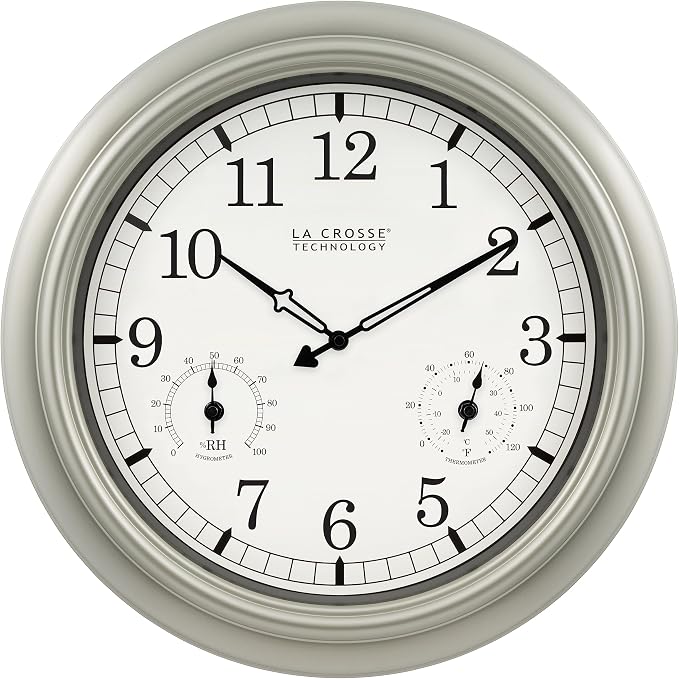 La Crosse Technology WT-3181PL-Q Quartz Time Analog Indoor/Outdoor Wall Clock, 18"