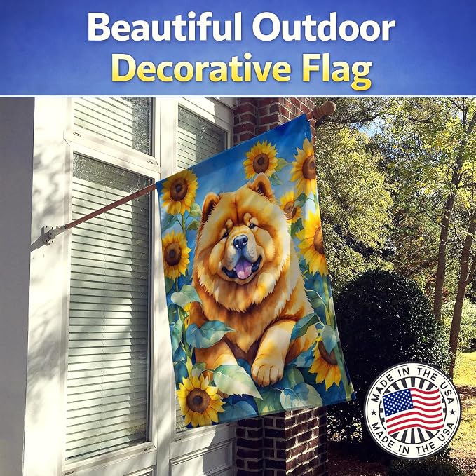 Caroline's Treasures DAC6055CHF Chow Chow in Sunflowers House Flag Large Porch Sleeve Pole Decorative Outside Yard Banner Artwork Wall Hanging, Polyester, House Size, Multicolor