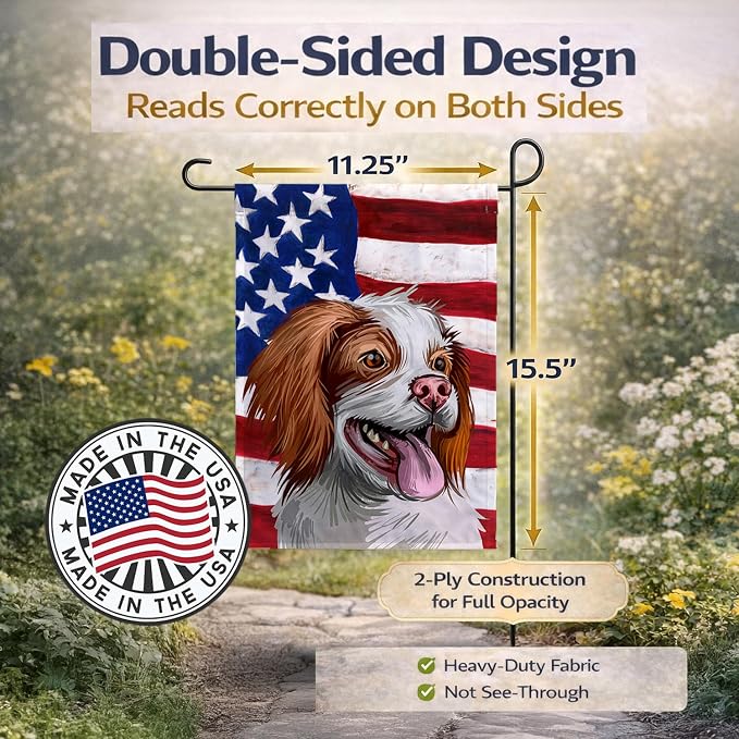 Caroline's Treasures CK6529GF French Brittany Dog American Flag Garden Flag Mailbox Flag Decorative Yard Flag Banner Outside Patio Artwork Yard Flower Beds, Garden Size, Multicolor