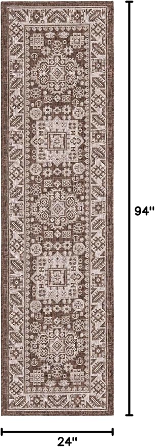 Unique Loom Outdoor Aztec Collection Area Rug - Chalca (2'x 7' 10" Runner, Brown/ Ivory)