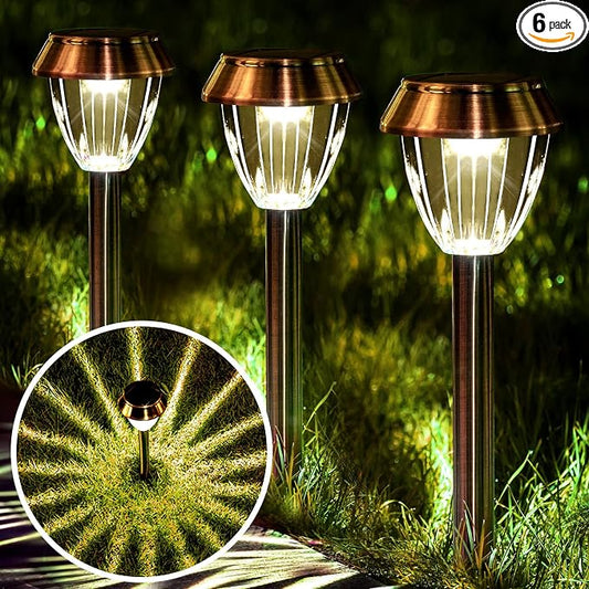 6 Pack Solar Pathway Lights Outdoor, New Upgraded Adjustable Warm & Cool White Solar Lights Outdoor Waterproof, Solar-Powered Garden Light for Path, Walkway, Yard, Driveway, Lawn, Backyard Decor