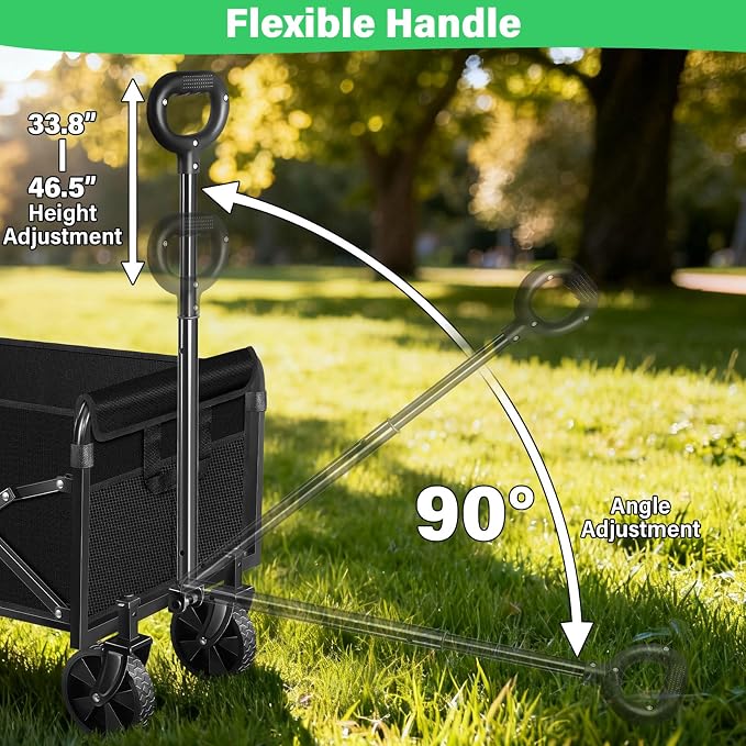 Collapsible Wagons Carts Foldable Wagon,360lbs Folding Wagon Cart with Wheels, Lightweight Foldable Cart with Drink Holders for Camping Picnic Grocery Shopping Garden Travel Sports