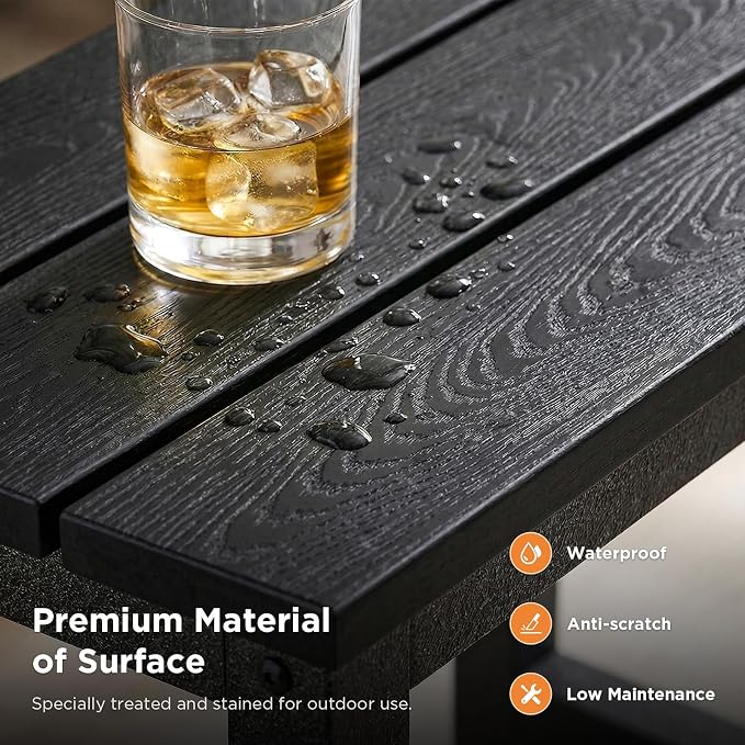 ODK Outdoor Double Side Table, Adirondack Patio End Table with Weather-Resistant Waterproof Top for Hot Tub Garden, Balcony, Poolside, Black