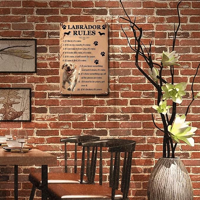 Metal Sign Tin Sign Vintage Wall Art Labrador Rules Minimalist Wall Art for Home Decor 6×8 Inches