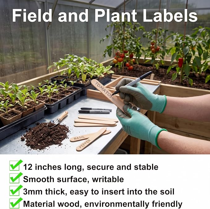 Weysat 300 Pcs 12" Wood Plant Labels for Field or Containers Plant Tags Wood Garden Labels for Seedling Stakes Markers Nursery Seed Tags with Smooth Surface for Pot Herbs Flowers Vegetables