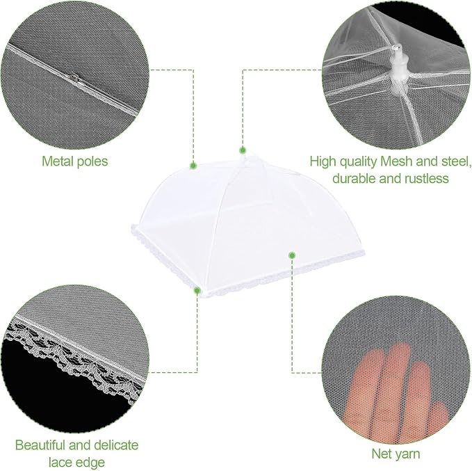 4 Pack Mesh Food Covers 14 inch, Large and Tall Food Covers, Pop-Up Mesh Food Covers Tent Umbrella for BBQs, Outdoors, Screen Tents, Parties Picnics
