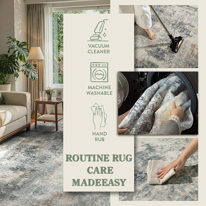 Lahome Modern Abstract Area Rug - 4x6 Grey Rugs for Bedroom Washable Dining Room Rug Living Room Mat, Non Slip Contemporary Indoor Floor Nursery Carpet for Kitchen Laundry Room Entryway