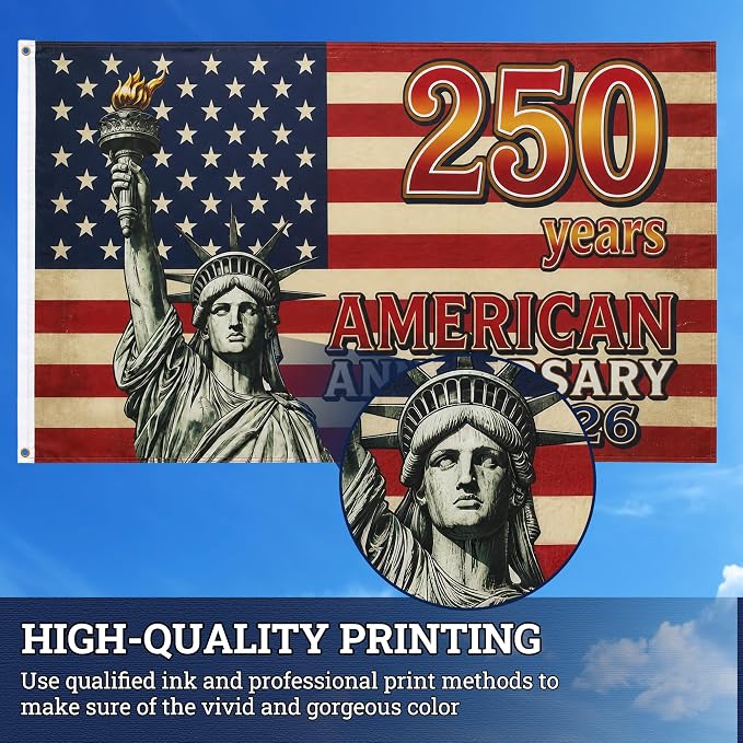 American 250th Anniversary Flag 3x5 FT, Heavy Duty Thickened 150D Polyester Statue of Liberty Patriotic US Flag, 1776-2026 Celebration Banner for Outdoor Yard Porch