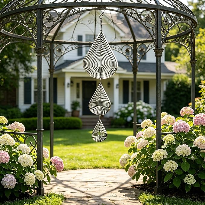 3D Water Drop Wind Spinners, Stainless Steel Hanging Reflective Spinner Set | Outdoor garden yard decor, bird deterrent, decorative gift for mom and women