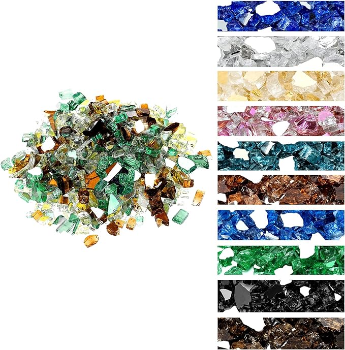 Onlyfire 10 Pounds Blended Reflective Fire Glass for Fire Pit Fireplace and Landscaping, 1/2 Inch Mixed Colored High Luster Fireglass Rocks for Outdoor ＆ Indoor Use - Gold+Light Green+Copper