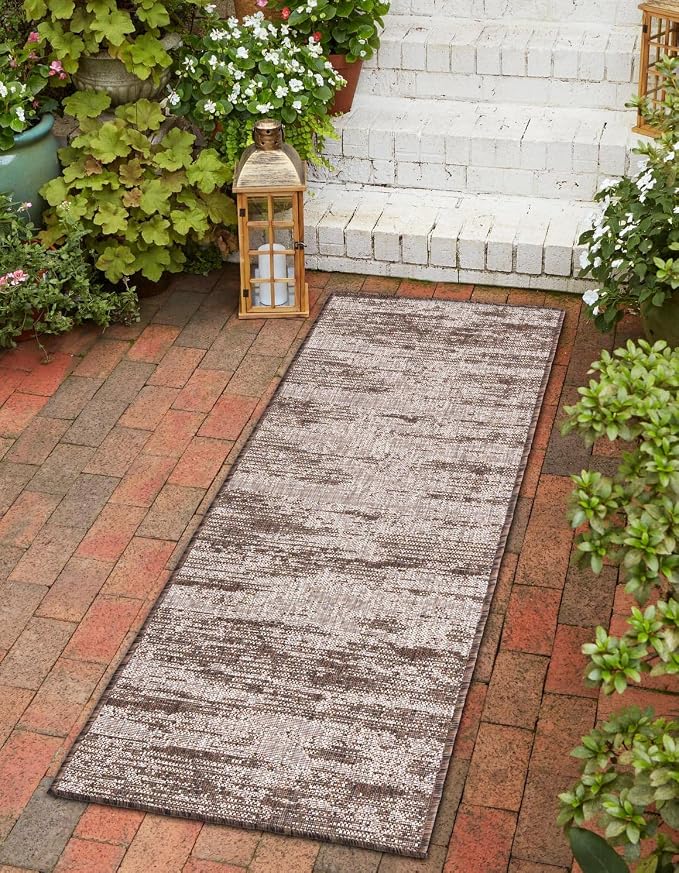 Unique Loom Outdoor Modern Collection Area Rug - Cartago (2' x 6' 1" Runner, Brown/ Ivory)