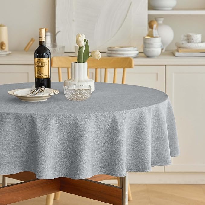 Decorelia Waterproof Round Tablecloth for Round Dining Table, Decorative Rustic Soft Wipeable Table Cloths Cover Indoor Outdoor Use for Holiday,Wedding, Kitchen (70 Inch,Round (4-6 Seats),Cool Grey)