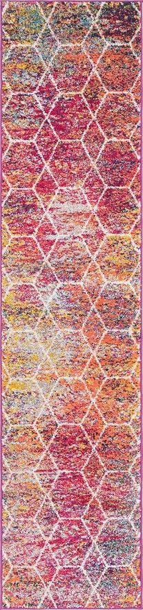 Unique Loom Trellis Frieze Collection Area Rug - Geometric (2' x 8' 8" Runner, Multi/ Black)