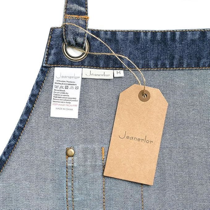 Jeanerlor Denim Hair Stylist Apron With Pockets for Women, Acid Washed Jean Work Tool Aprons Cross Back for Hairstylist (Denim Blue) Adjustable S to L
