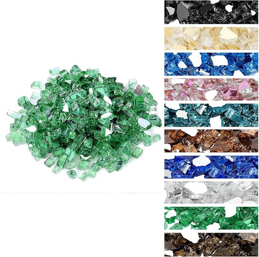 Onlyfire 10 lbs Fire Glass Rocks 1/4 Inch, Reflective Tempered Glass for Propane Fire Pit & Gas Fireplace, High Luster Firepit Glass Stones for Fire Table, Light Green (Multicolor Options Available)