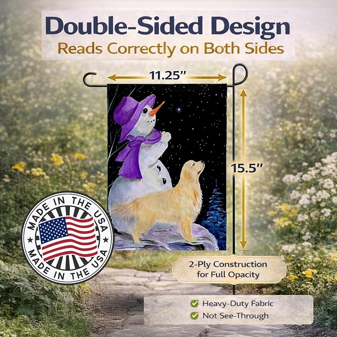Caroline's Treasures SS8950GF Snowman with Golden Retriever Garden Flag Mailbox Flag Decorative Yard Flag Banner Outside Patio Artwork Yard Flower Beds, Garden Size, Multicolor