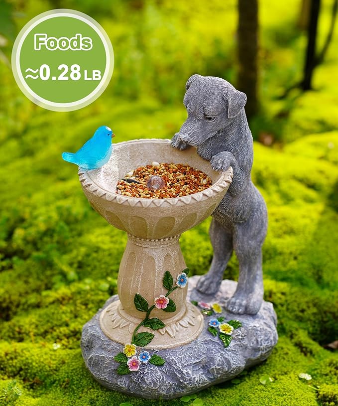 Nacome Solar Dog Statues for Garden Decor: IP65 Waterproof Resin | Outdoor Yard Patio Balcony Front Decorations, Birthday Gifts for Bird Lovers Mom Grandma Women, Automatic Warm LED Light