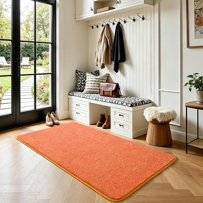 Keeko 2x4 Area Rugs for Living Room,Soft Washable Memory Foam Bedroom Rug | Indoor Throw Rug Low Pile Minimalist Non Slip Carpet for Kids Nursery Classroom Dorm Room Home Decor Orange and White