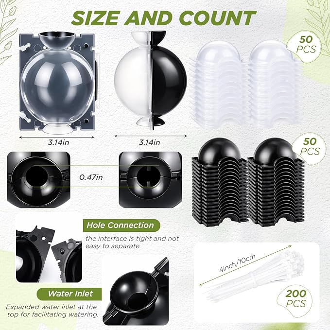 50 Pcs Air Layering Propagation Kit with Zip Ties Tree Grafting Kit Medium Reusable Half Black Half Transparent Grafting Ball Plant Rooting Graft Box for Fruit Graft Fast Propagation Plants