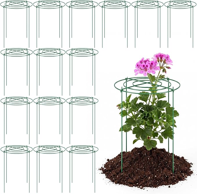 Geelin 15 Pack Peony Cages and Supports 12'' Dx 16'' H Grow Through Metal Plant Supports Frame Rings Hoops for Outdoor Plants Peony Flowers Tomato Rose