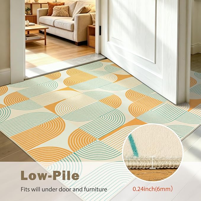 8x10 Area Rugs Washable Living Room Rug - Non-Slip Carpets Modern Rug | Neutral Soft Abstract Carpet Indoor Floor Stain Resistant Large Carpets for Bedroom Dining Room Nursery Home Office, Orange